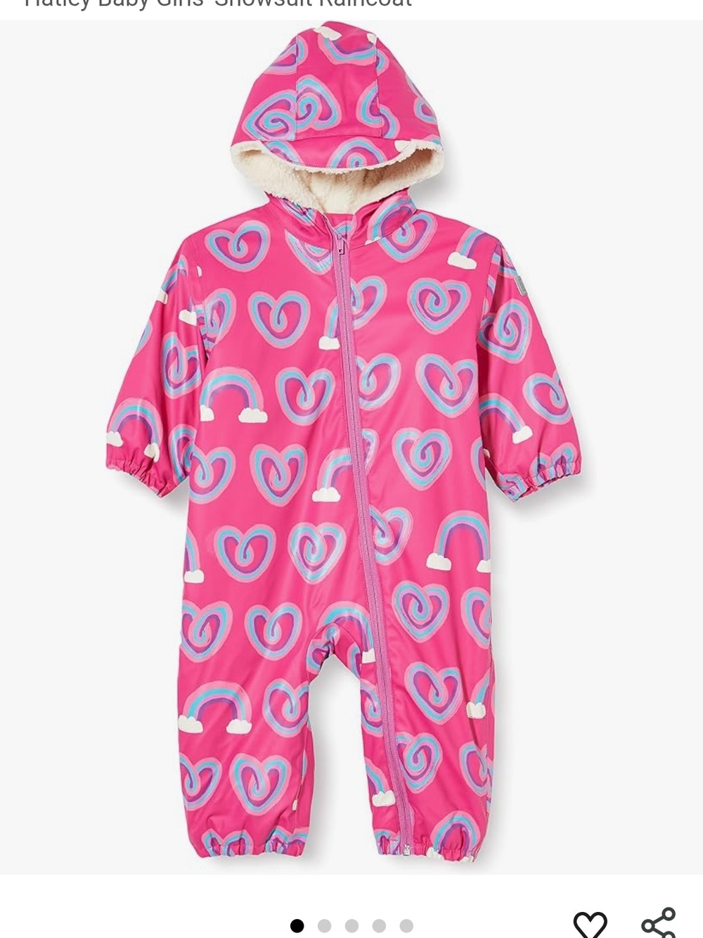 Hatley baby girls' snowsuit raincoat in "Twisty Rainbow Hearts" 12-18m